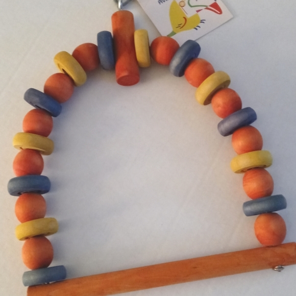 Large, BIRD Hanging Toy Swing, movable wood dowels. 13" H x 9.5 W & 3/4" Perch. - Picture 4 of 5